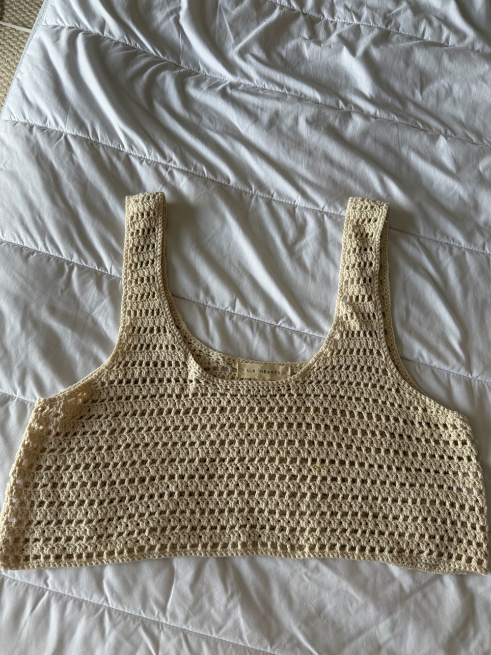 La Hearts Beige Open-Knit Tank Top